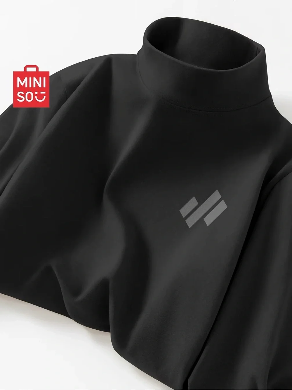 MINISO Men’s Black Fleece-Lined Mock Neck Thermal Long Sleeve Shirt Size M